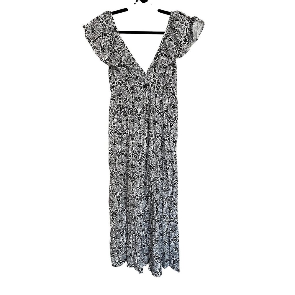 Boden Size 4 NEW Black & White Geo Print Deep V-Neck Tie Back Jersey Maxi Dress - Picture 2 of 16